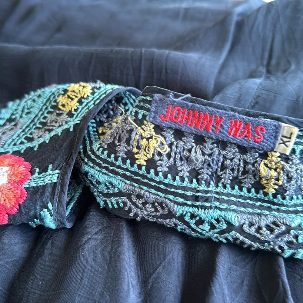 Johnny Was Black Embroidered Floral Dress with Red, Turquoise, Yellow Accents - Picture 5 of 5